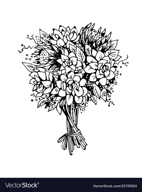 Black and White Flower Bouquet Illustration Free Vector .